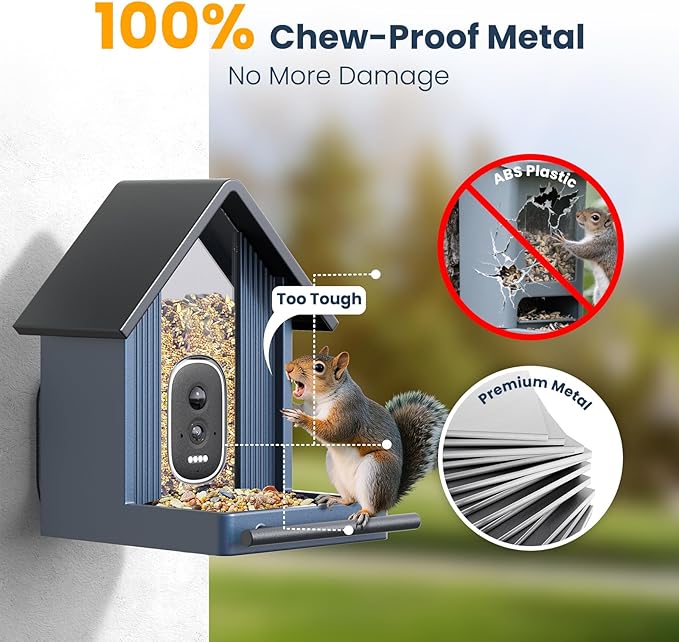 Smart Metal Bird Feeder with Camera Squirrel Proof, 2.5K UHD AI Identification, Wireless Solar Powered Outdoor for Garden Birding, Real-time Videos & IMG, Premium Present for Mom