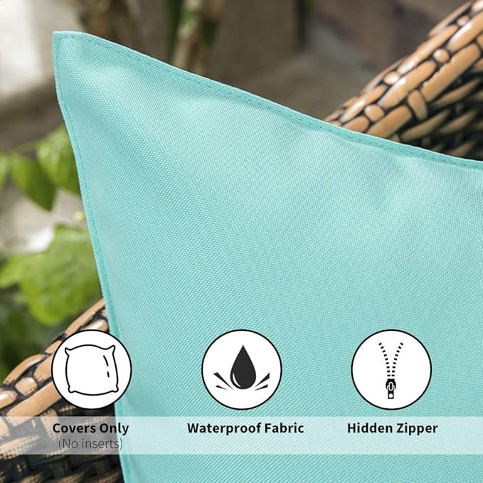 MIULEE Pack of 2 Decorative Outdoor Waterproof Pillow Covers Square Garden Cushion Sham Throw Pillowcase Summer Shell for Patio Tent Couch 18x18 Inch Light Green
