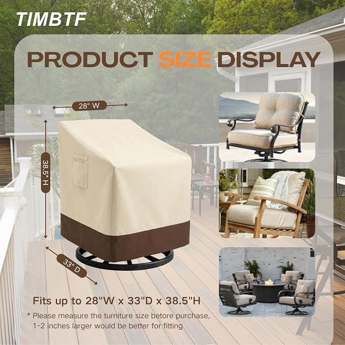 Patio Chair Covers 2 Pack, Heavy-Duty Outdoor Furniture Covers Waterproof to 8500 Pa, Swivel/Adirondack Outdoor Chair Covers with Air Vents, 28" W x 33" D x 38.5" H