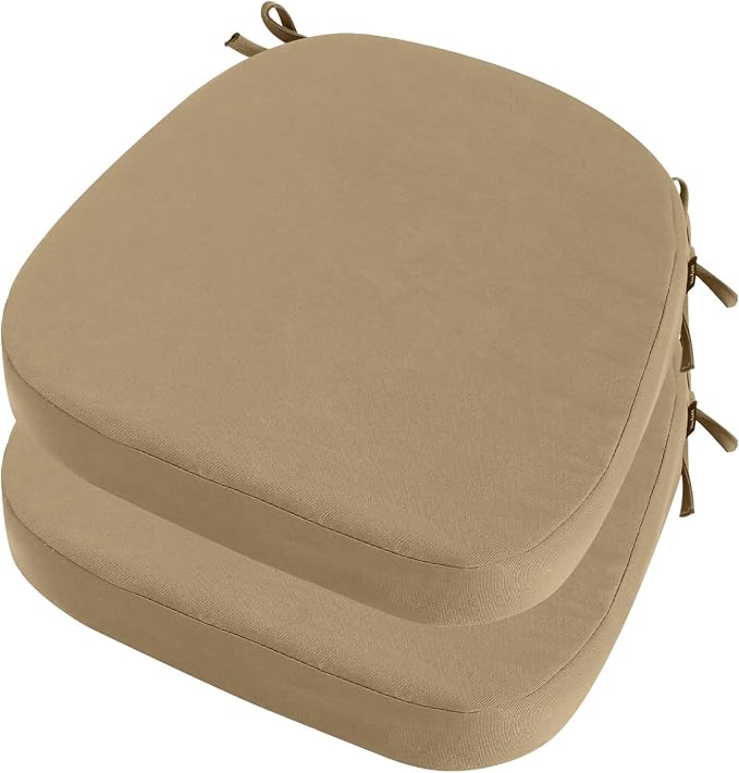 idee-home Outdoor Chair Cushions Set of 2, 17" x 17" Thick D-Shaped Patio Furniture Outdoor Seat Cushions Waterproof with Ties, Dining Pads