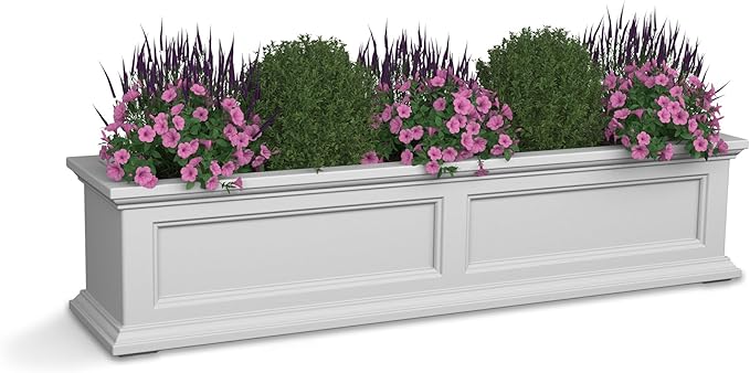 Mayne Fairfield 4ft Window Box - White - Durable Self Watering Resin Planter with Wall Mount Brackets, Plastic (5823-W)