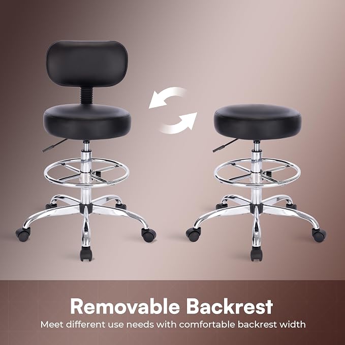 SUPERJARE Drafting Chair with Back, Set of 3, Swivel Barstools, Adjustable Height Rolling Stool with Footrest, Standing Desk Chair for Counter Height Desk, Shop, Home & Kitchen, Clinic & Studio, Black