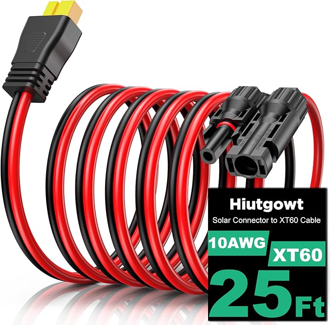 10AWG XT60 Solar Cable 25FT, Solar to XT60 Cable 10 15 20 30 40 50FT, Solar Panel Connector to XT60 Extension Cable, Solar Extension Cable XT60 for Portable Power Station