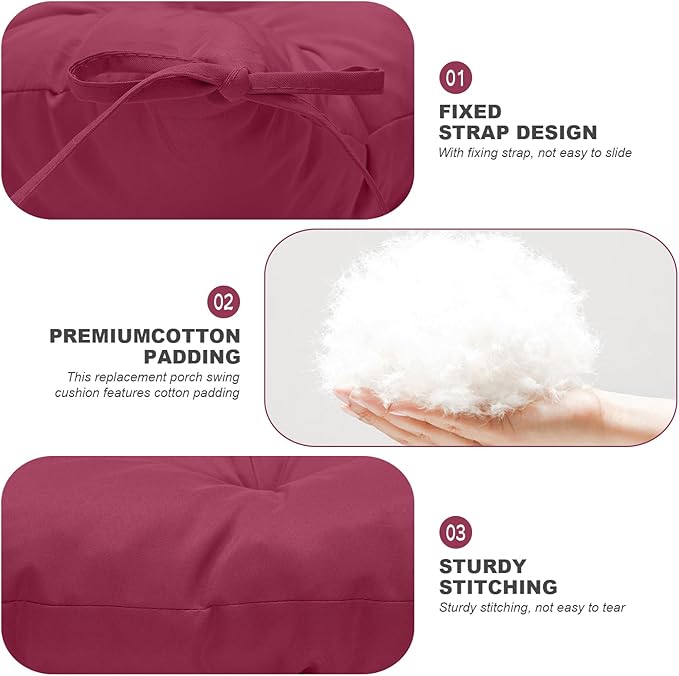 Porch Swing Cushions,Outdoor Cushions 3 Seater Replacement with Backrest, Waterproof Thickened Bench Cushion with Ties for Porch, Patio,Outdoor, Backyard and Garden (Wine Red 60 * 40 in)