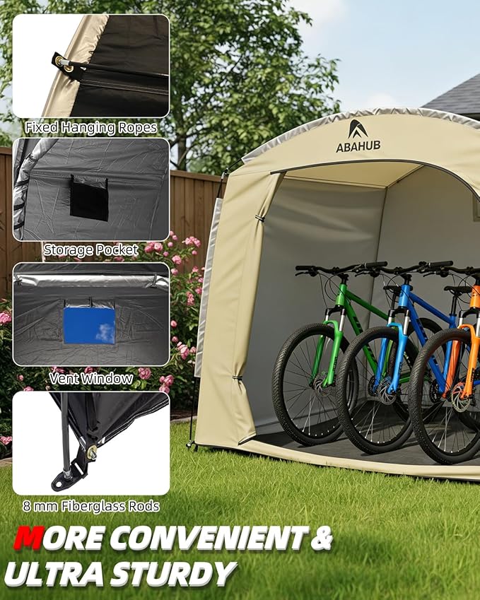 Abahub Portable Bike Storage Shed Tent, 86.7" × 59" × 67", Outdoor Silver-Coated Bicycle Shelter, PU4000 Waterproof 210D Oxford Fabric