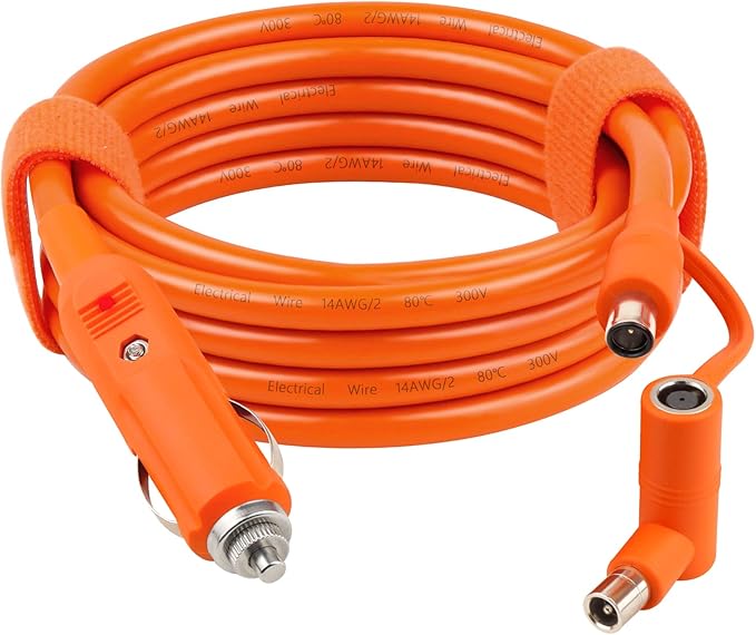12V/24V DC Power Extension Cable with Cigarette Lighter Plug 10FT – Heavy Duty 14AWG Cable with DC7909 Plug & DC8020 Adapter for Power Stations, Trucks, RVs, Fridges and More