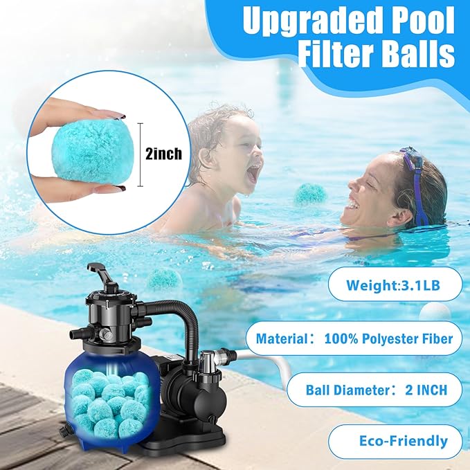 MJZ Pool Filter Balls for Sand Filter, 3.1 Lbs Reusable Sand Filter Balls for Swimming Pools, Efficient Eco-Friendly Polysphere Pool Filtration Balls, Pool Filter Balls Media for Sand Pump(Cyan)