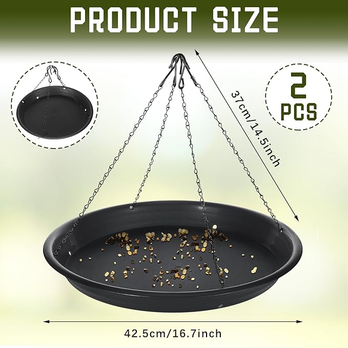 Briwooody 2 Sets 16.7" Bird Seed Catcher Tray Platform Bird Feeder Large Hanging Tray Fits Most Feeders Catches Most Falling Seed and Husk Outdoor Yard Garden Backyard for Attracting Birds, Black