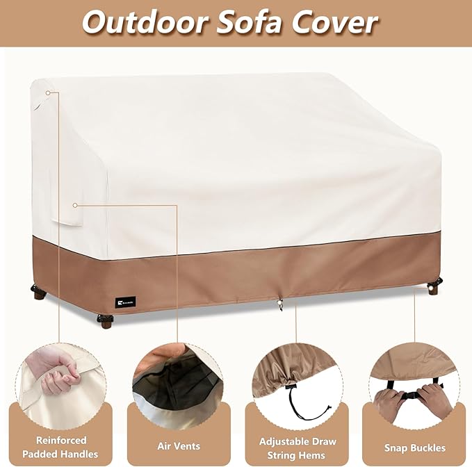 Outdoor Couch Cover for Patio Furniture - Heavy Duty Waterpoof All-Weather 3-Seater Patio Sofa Cover, 58"x32"x31" (Beige) ﻿