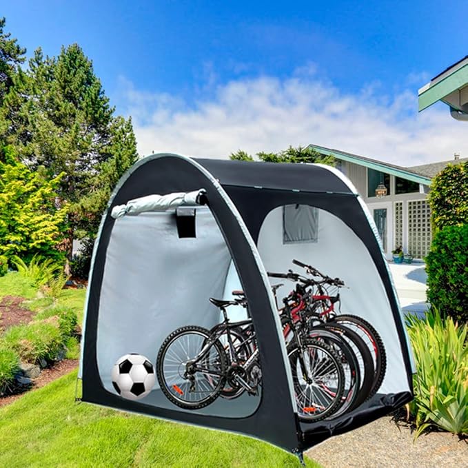 Hwayslon Bike Storage Shed Tent, Portable Outdoor Bike Storage Tent with 420D Oxford Thick PU4000 Waterproof for 1/2/3/4 Bikes, Bike Covers Storage Shed for Bicycles, Lawn Mower, Garden Tools (Black)