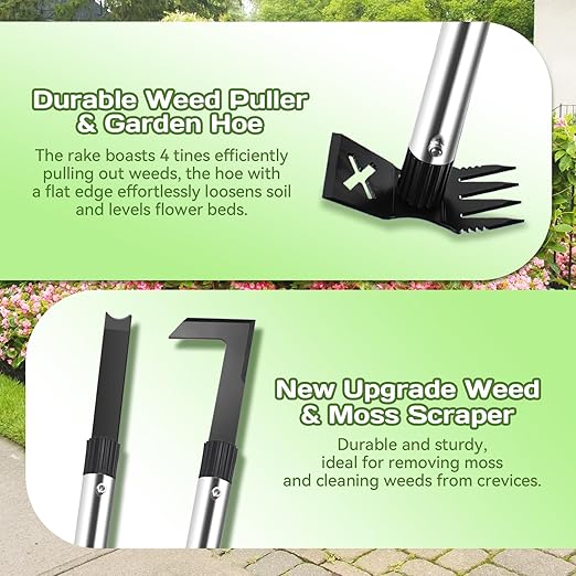 3 Pack Weed Remover Tool Manual Weeders Set, Hand Held Weed Puller Crack Weeder Tool Moss Scraper Combo with 16" Handle, Heavy Duty Weeding Tool for Block Paving Sidewalk Patio Garden Flower Bed