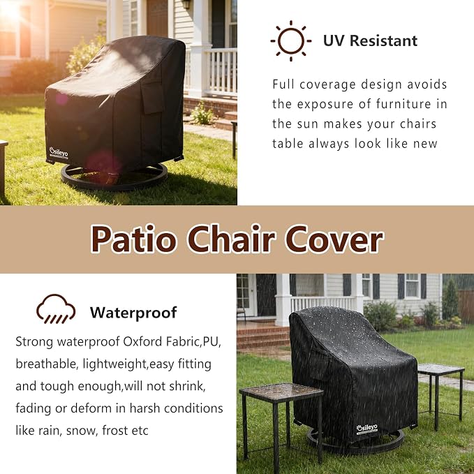 Patio Chair Covers 2 Pack,Swivel Lounge Chair Cover,Waterproof Heavy Duty Patio Furniture Covers for Outdoor Swivel Lounge Chair(33 W x 35 D x 38.5 H inches) Black