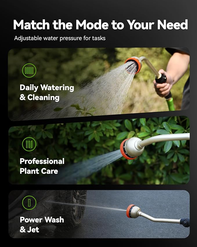RAINPOINT Watering Wand, 16 Inch Metal Garden Hose Wand with 9 Spray Patterns, Long Hose Sprayer Nozzle For Hanging Baskets, Shrubs,Lawn (Orange)