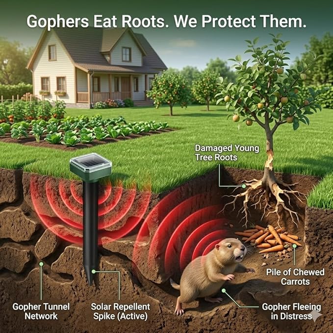 2026 8Pack Mole Repellent Solar Powered Sonic Gopher Repellent Stakes for Lawns,IP65 Waterproof Ultrasonic Mole Repellent for Lawns,Sonic Chipmunk Snake Armadillo Vole Deterrent for Lawns