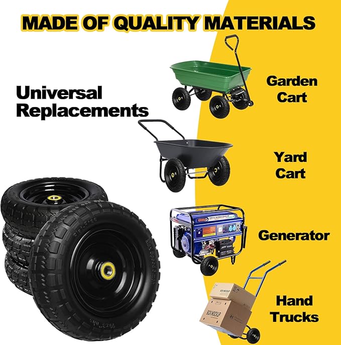 10 Inch Solid Rubber Tires, 4.10/3.50-4 Tire and Flat Free with 5/8" Bearings, 2.17" Offset Hub for GOR Garden Carts, Garden Wagon Carts, Trolleys, Hand Trucks and Utility Cart(2 Pack)