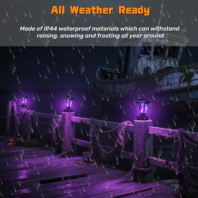 Dynaming Solar Flame Post Cap Lights Outdoor, Halloween Flickering Purple Flame Post Lights, Solar Powered LED Lantern Waterproof for Garden Deck Fence Patio, Fit 4x4, 5x5 or 6x6 Wooden Posts, 6 Pack