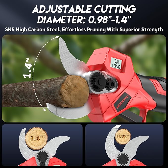 Electric Pruning Shears,1.4" Cutting Diameter Cordless Power Pruner with LCD Display, Brushless Motor Pruning Shears with One 2000mAh Rechargeable Batteries for Garden Tree Pruner Branch
