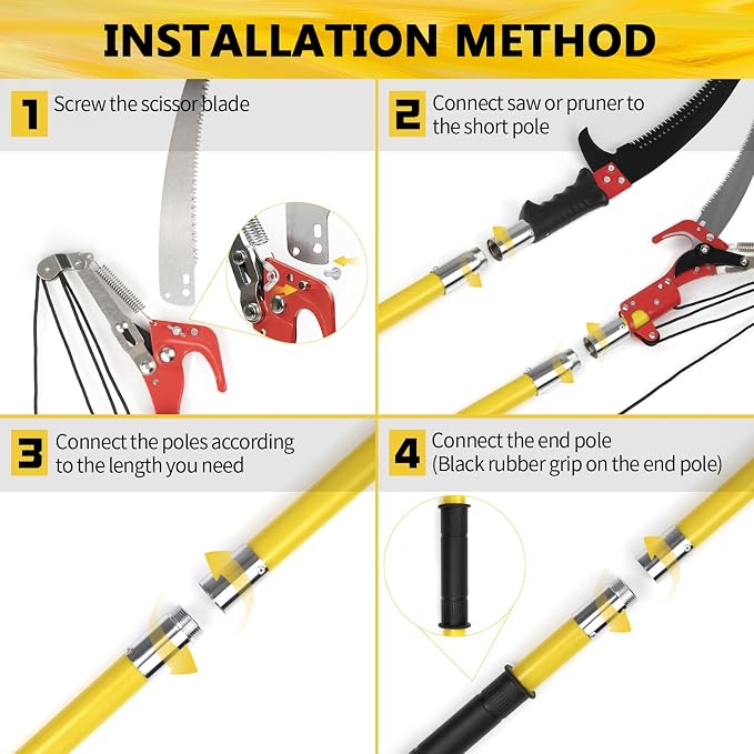 Manual Pole Saw, 30 ft Extendable Tree Pruner, Sharp Steel Blade and Scissors High Branches Trimming, Pole Saws for Tree Trimming, Tree Trimmers Long Handle Pruner
