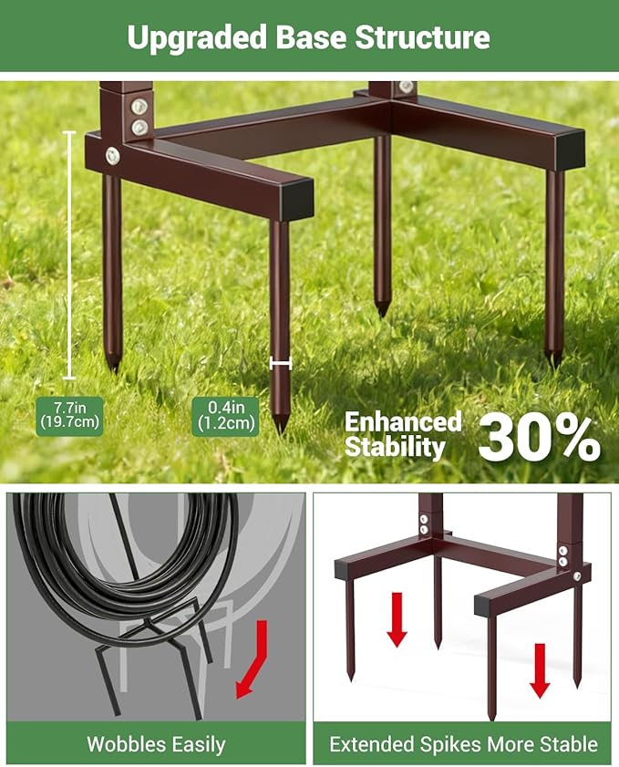 HZE Garden Hose Holder, Freestanding Water Hose Holder Stand for Outside, Heavy Duty Detachable Metal Garden Tube Storage Hanger Rack Holds 160 FT for Yard Lawn Farm, Bronze