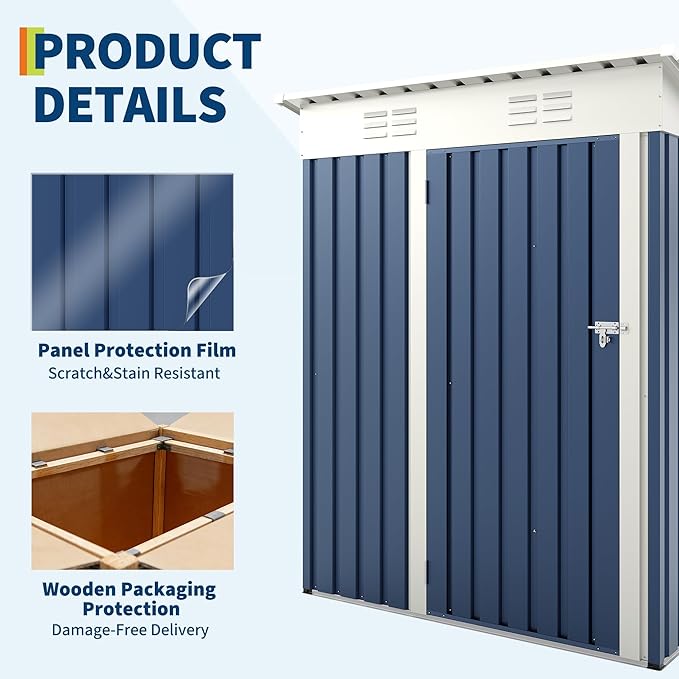 IDEAHOUSE 5x3FT Galvanized Steel Outdoor Storage Shed, Weather-Resistant Tool Organizer with Lockable Door & Sloped Roof, Perfect for Garden, Patio, Backyard & Lawn Equipment Storage