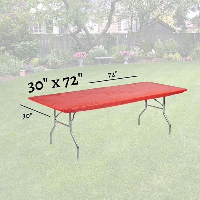 Kwik-Covers 6' Rectangle Plastic Table Covers 30" x 72", Bundle of 5 (Red)