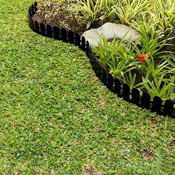 Landscape Edging Kit, 5.5IN x 49FT Flexible Plastic Garden Edge Borders for Landscaping, Lawn, Paving, Garden, Flowerbeds, Tree Rings, Yard, Pathway, Fence, Include 75pcs Spikes, Black
