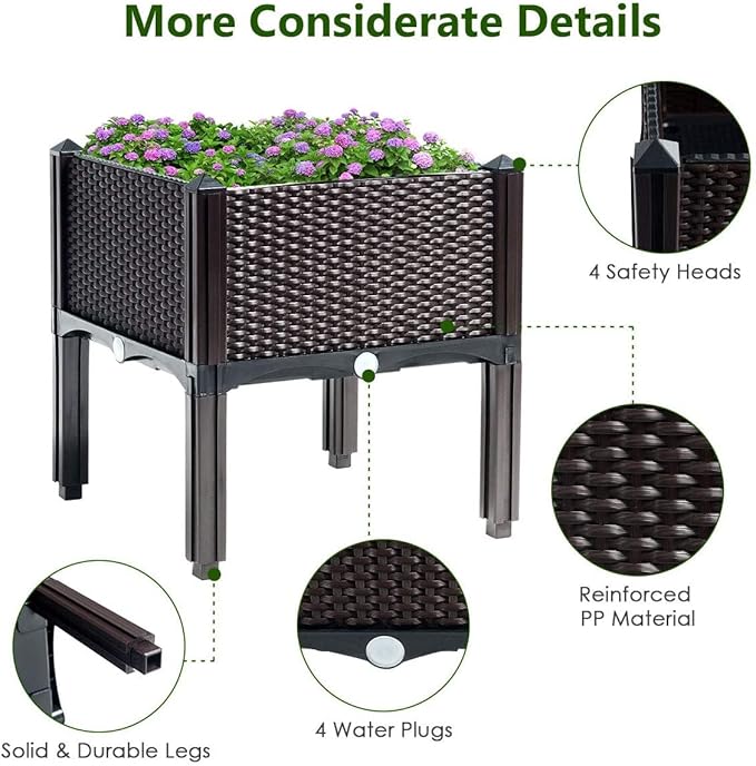 LDAILY LUARANE Raised Garden Bed Kit, Outdoor Plastic Planter Box Set of 4, Elevated Garden Beds with Brackets, Suitable for Garden Patio Balcony Dining Room