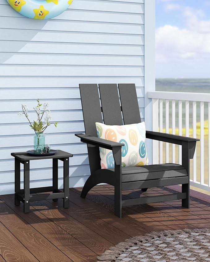 Set of 2 HDPE Outdoor Side Table, Weatherproof Small Outdoor Table for Adirondack, 16.6-Inch Patio Square End Tables for Garden, Backyard, Porch, Deck, Balcony, Poolside (Black)