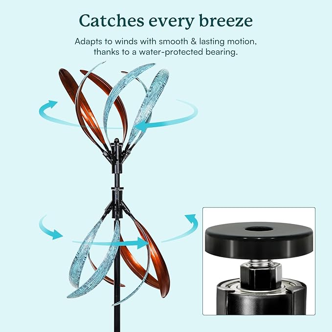 Wind Spinners Outdoor – Metal Large Wind Spinner with Stake for Yard and Garden, Garden Wind Sculptures & Spinners, Ideal Gift for Family (13'' W x 70.5'' H)