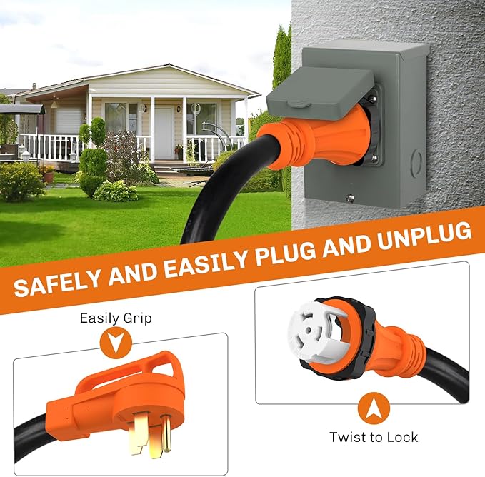 WELLUCK 50 Amp Emergency Power Combo Kit with SS2-50 Inlet Box and 15 FT Cord, NEMA 14-50P to SS2-50R RV Power Extension with Grip Handle, ETL Listed
