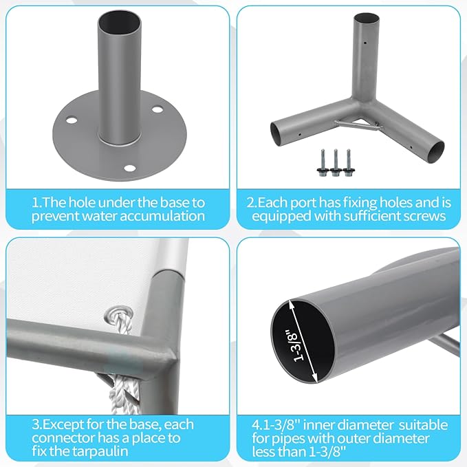 8 Leg Carport Kits，Slant Roof Canopy Fitting Kit with 1-3/8" ID, Galvanized Steel Carport Connectors, shed Frame kit DIY Project