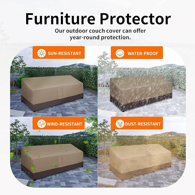 Easy-Going Waterproof Outdoor Couch Cover, Heavy Patio Furniture Sofa Cover Windproof Durable (104Wx40Dx33H inch,Camel/Dark Brown)