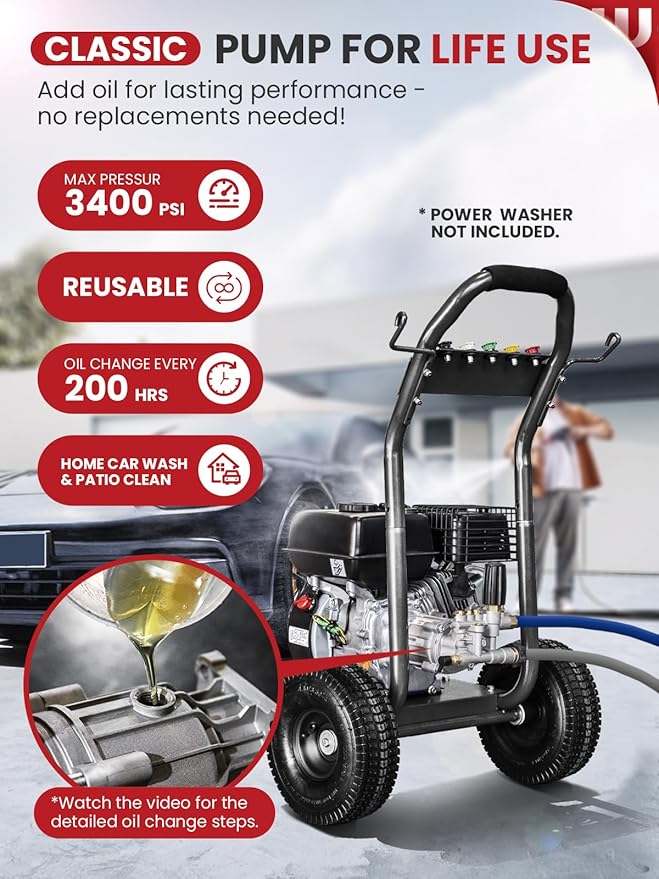 WOJET Pressure Washer Pump, 3/4" Shaft, 3400PSI 2.5GPM, Horizontal Power Washer Pump With Anti-seize, Self-Priming, Replacement Pressure Washer Pump Kit for Dewalt, Simpson, Craftsman, Honda, Generac