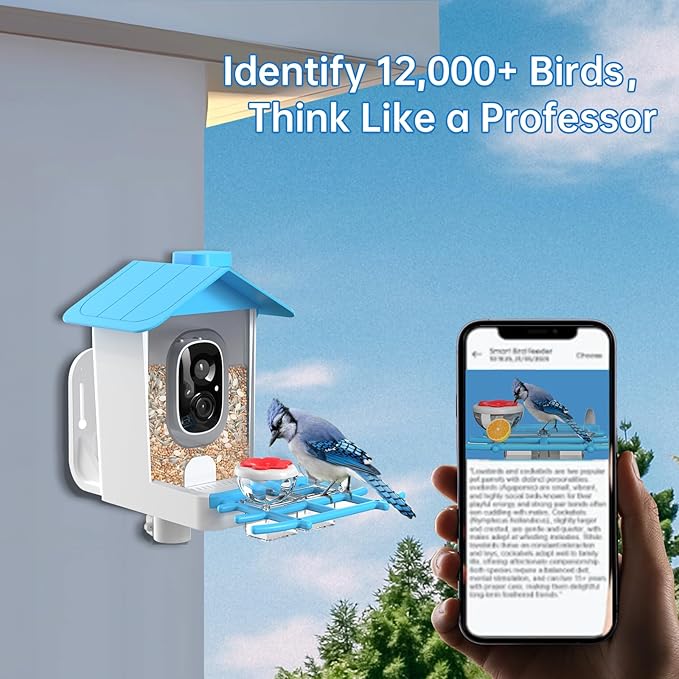 Bird Feeder with Camera Solar Powered - Smart Bird Feeder with 2K HD Camera, AI Identification, Solar Powered, Instant App Alerts, Birds Watching Gifts for Mom, Dad, Tech Lovers