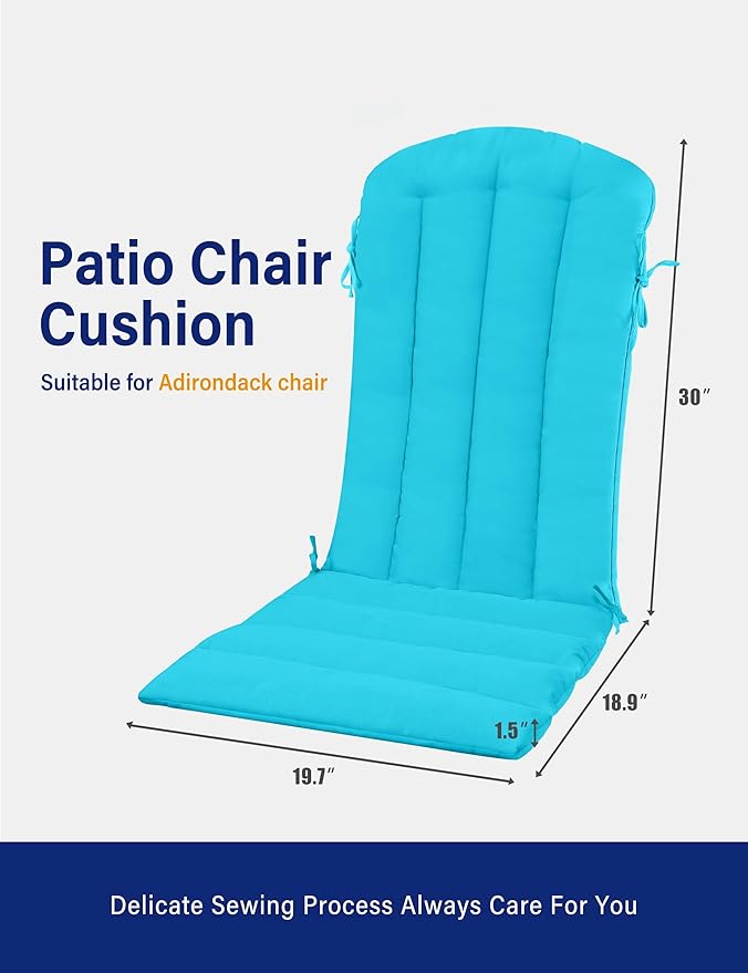 YEFU Adirondack Chair Cushion, Rocking Chair Cushions with Straps, Folding Patio Chair Pad for Indoor and Outdoor, 19.7x18.9x1.5 Inch, Aruba