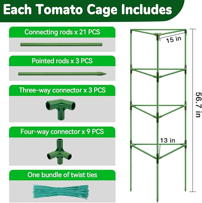 [Upgraded] ZeeDix 2 Pack Heavy Duty Tomato Cages for Garden, 57 Inch Foldable Plant Support Stakes for Heavy Climbing Plants, Adjustable Tomato Trellis for Pots Indoor & Raised Garden Bed Outdoor