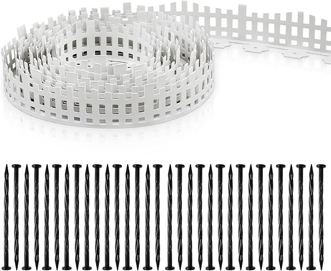 Sasylvia 4.5'' x 50 ft White Picket Fence Garden Border Mini Garden Fence Without Dig with 45 Stakes Plastic Decorative for Grass Plant Flowerbed Landscaping Lawn