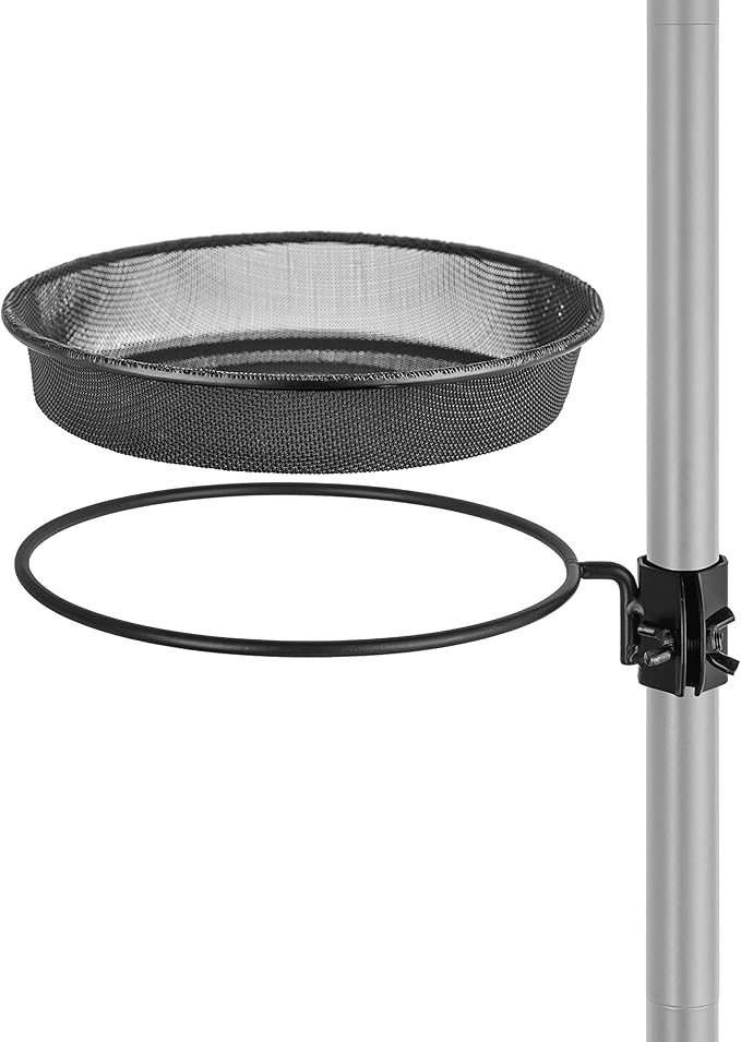 iBorn Bird Feeders Station Mesh Tray and Ring for 1” Pole Stand Station Outdoor Accessory for Humming Bird Feeders for Outside,5SECOND to Install,Fit for 1 Inch Pole,1 Inch Wooden Stick,Pack of 1