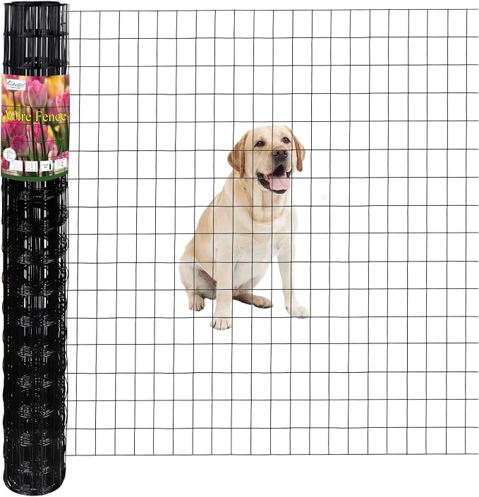 FOREHOGAR Black PVC Coated Welded Wire Fence 48 Inch x 25 Foot, 2 Inch x 3 Inch 16GA, Garden Border Fencing Roll Vinyl Coating Metal Wire Mesh for Yard Vegetable Plant Protection Poultry Netting