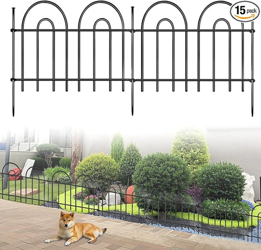 21ft X 13in Animal Barrier Fence, 15 Panels No Dig Fence for Dogs Rabbit, Anti Digging Defense Barrier Garden Edging Border, Rustproof Metal Arched Decorative Garden Fencing for Outdoor, Yard, Lawn