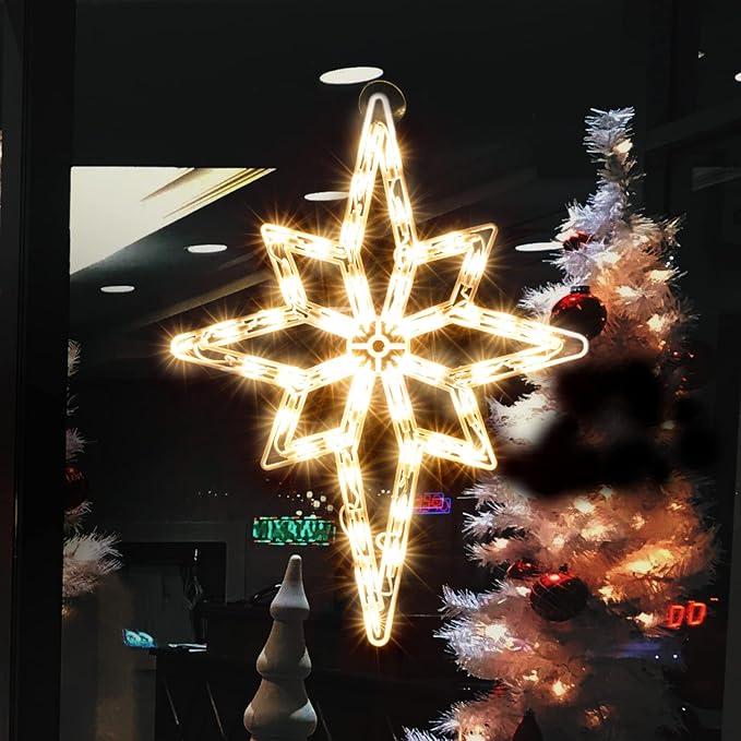 Christmas Window Silhouette Lights, Lighted Star of Bethlehem Double Sided Decorations with 50 Count Incandescent Mini Light, for Holiday Indoor Wall Door Glass Decor