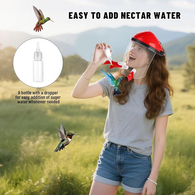 2PACK Humviewer Hummingbird Feeder Mask, Outdoors Wild Humming Bird Feeder Hat with 3 Feeding Ports and Honey Storage Bottle