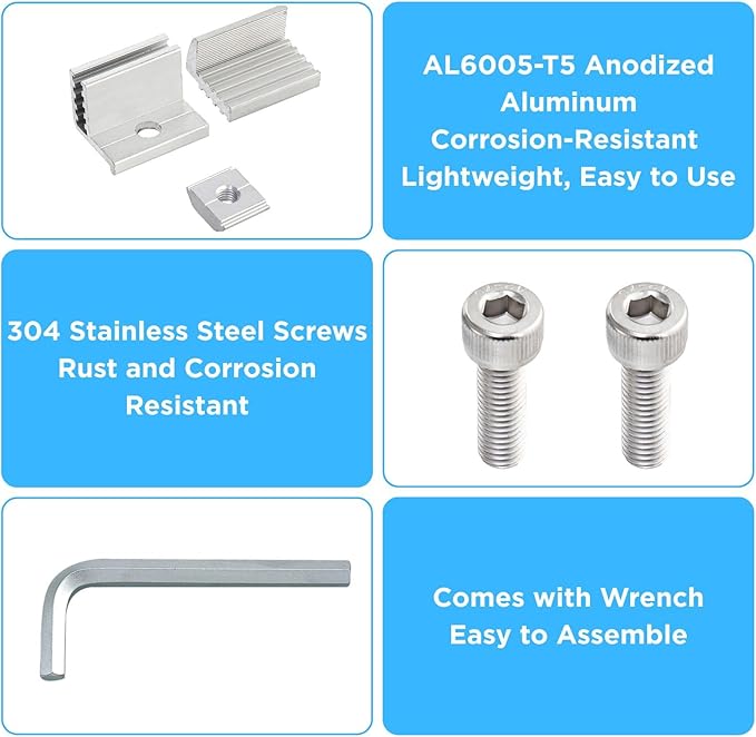 YOUEON 10 Pcs 35-50mm Adjustable Solar Panel End Clamp Mounting Brackets, Anodized Aluminum Alloy Z-Brackets Kit for Framed Solar Modules, Universal Roof, RV, Boat Installation