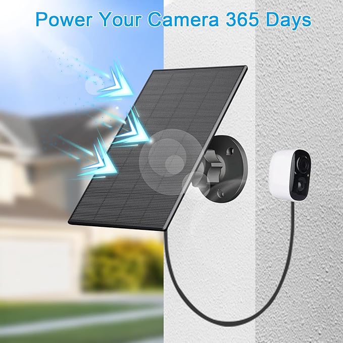 FUTUREZEN 2W Solar Panel for Security Camera Outdoor, 5V USB/Type-C Solar Charger Compatible with Rechargeable Battery Cameras, IP65 Waterproof, 360° Adjustable Mount, 7.2ft Cable (2 Pack, Black)