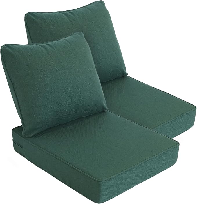 Goodgoods 24 x 28 Outdoor Patio Deep Seat Cushions 2-Pack, 1000+ Hours Fade-Resistant & Water-Resistant Outdoor Furniture Chair Cushions with 30D High-Resilience Foam for Sofa Chair, Dark Green
