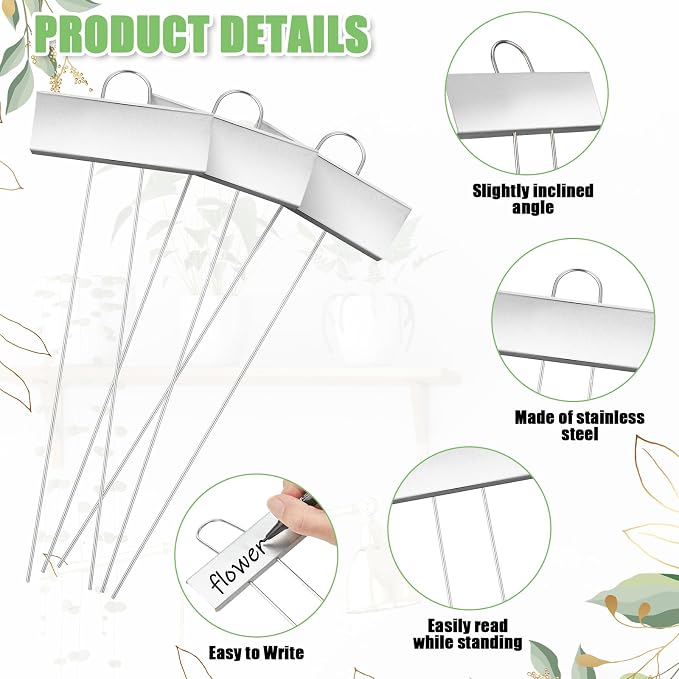 Maitys 62 Pcs Metal Plant Labels Garden Markers Outdoor Weatherproof 10.6 Inch Stainless Steel Nursery Tags Reusable Bulk with Pens for Flower Fruit Vegetable Seedling (Silver Label with Black Ink)
