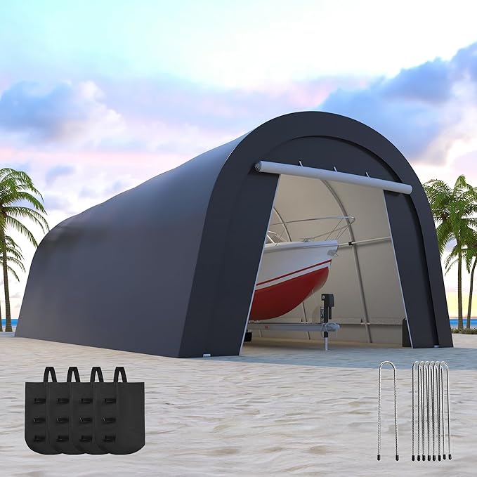 FansaFurn Heavy Duty Carport with 4 Cloth Bags, All-Weather Portable Garage with 2 Roll-up Doors, Car Canopy Storage Shelter Shed for Boat, Truck, or Garden Tools, 12' x 25'