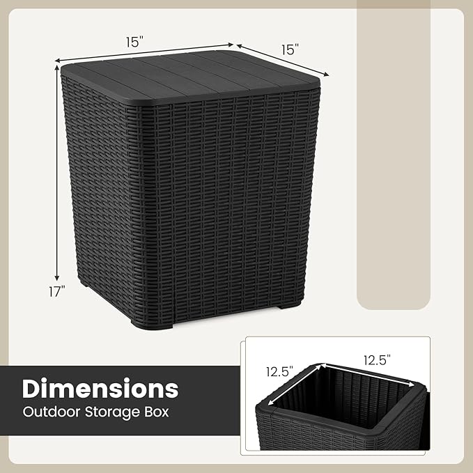 Giantex 11.5 Gallon Deck Box, Outdoor Side Table with Removable Lid, Faux Wicker-Woven, 330Lbs Capacity, Outside Waterproof Storage Box, Resin Rattan Small Coffee Table for Patio Poolside (Black)