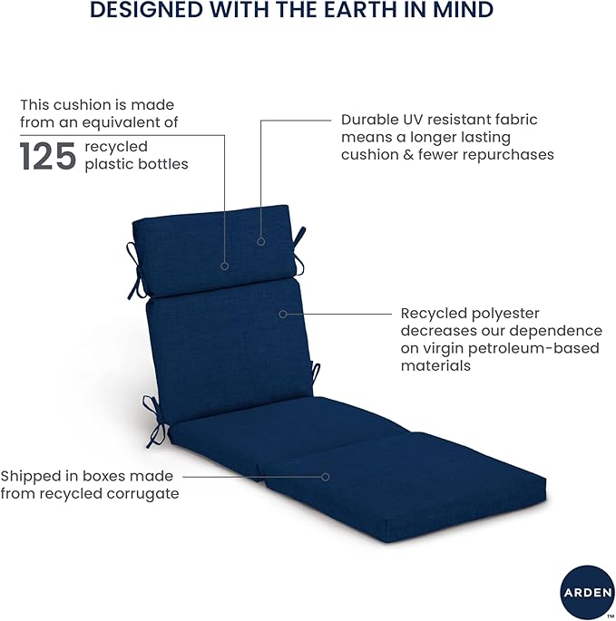 Arden Outdoor Chaise Cushion, 22 x 77, Rain-Proof, Fade Resistant Clark Blue