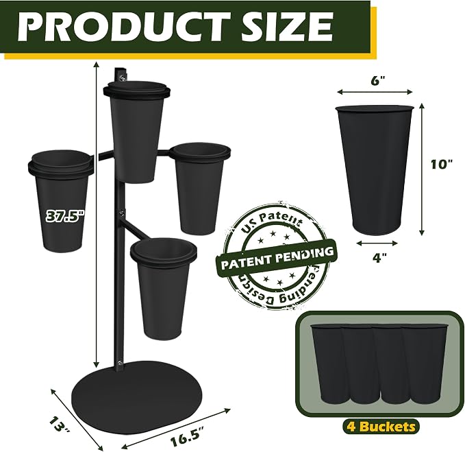 PROLEE Flower Display Stand with 4 Buckets, Flower Pot Stand, Flower Stand Metal, Florist Bouquet Shelf for Wedding, Party, Events, Oval Base, Black
